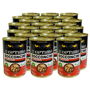 OPTIMO SET 24 BOCCONCINI PER GATTO AL GUSTO DI MANZO DA 400 GR
