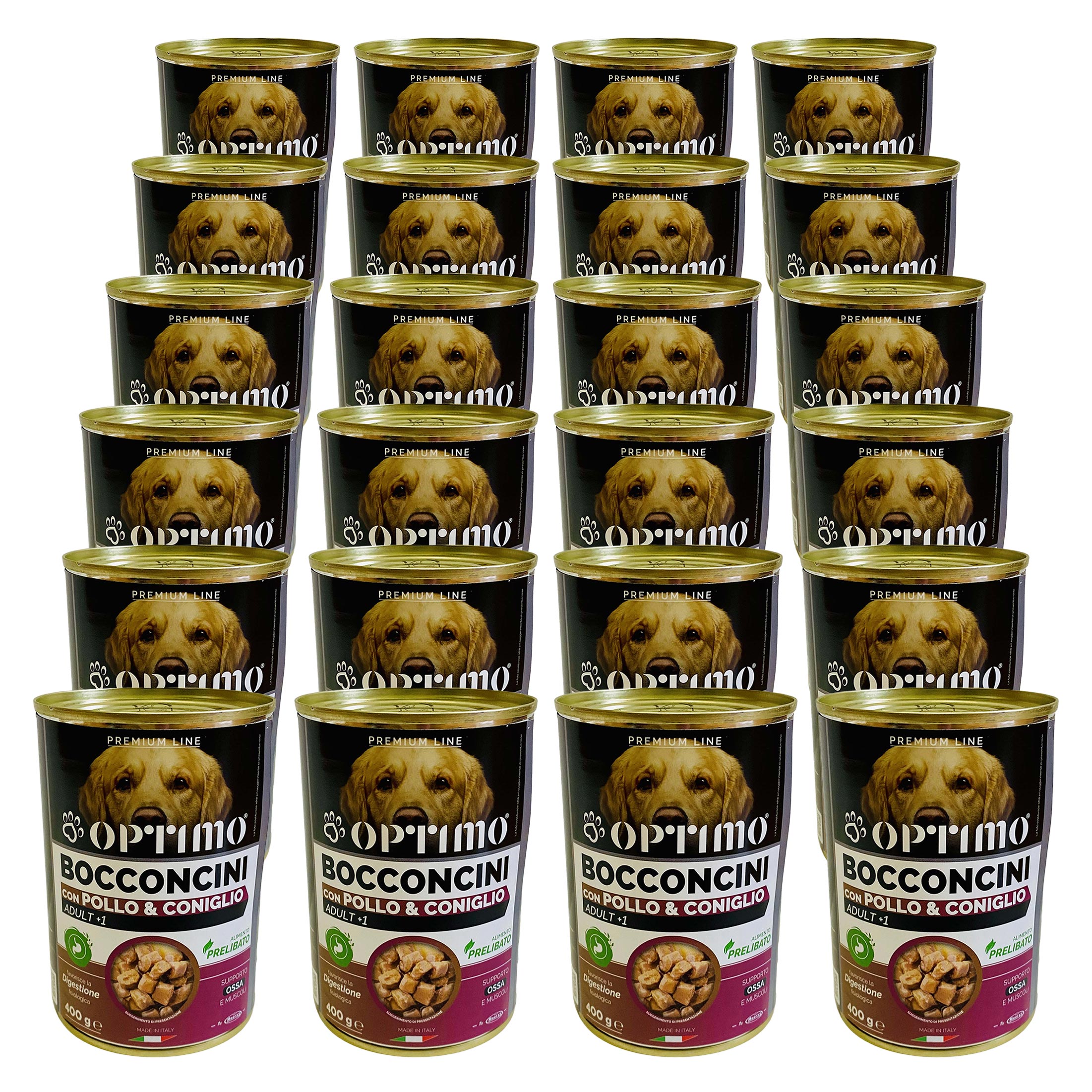 OPTIMO SET 24 BOCCONCINI PER CANE AL GUSTO POLLO E CONIGLIO DA 400 GR