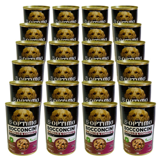 OPTIMO SET 24 BOCCONCINI PER CANE AL GUSTO POLLO E CONIGLIO DA 400 GR