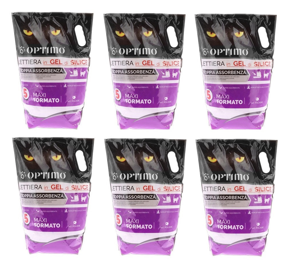 OPTIMO SET 6 LETTIERE PER ANIMALI IN GEL DI SILICE CON ASSORBENZA DI 5 LT