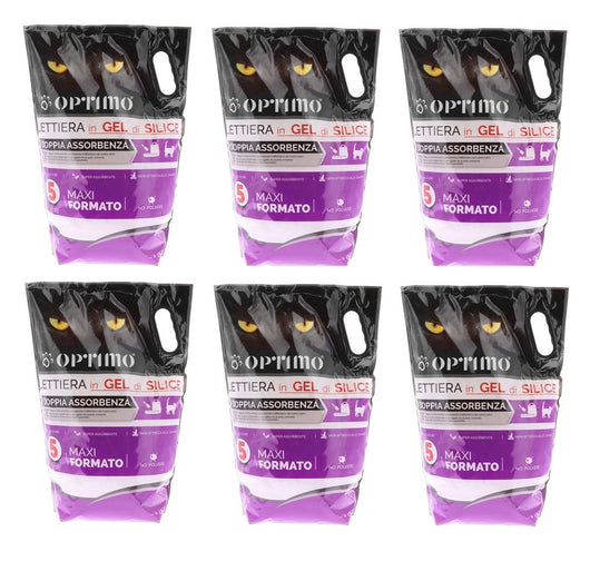OPTIMO SET 6 LETTIERE PER ANIMALI IN GEL DI SILICE CON ASSORBENZA DI 5 LT