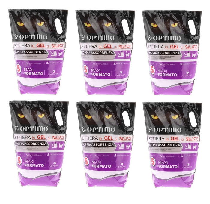 OPTIMO SET 6 LETTIERE PER ANIMALI IN GEL DI SILICE CON ASSORBENZA DI 5 LT