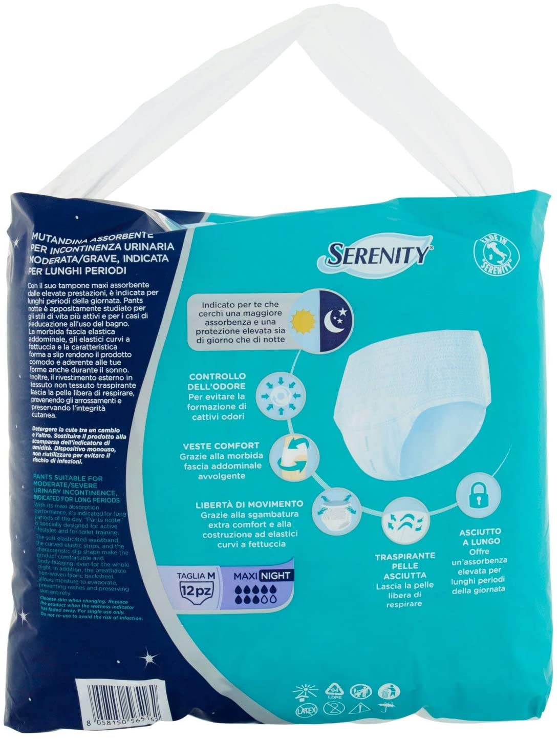 SERENITY PANTS NOTTE MUTANDINA ASSORBENTE TRASPIRANTE TAGLIA M 12 PZ