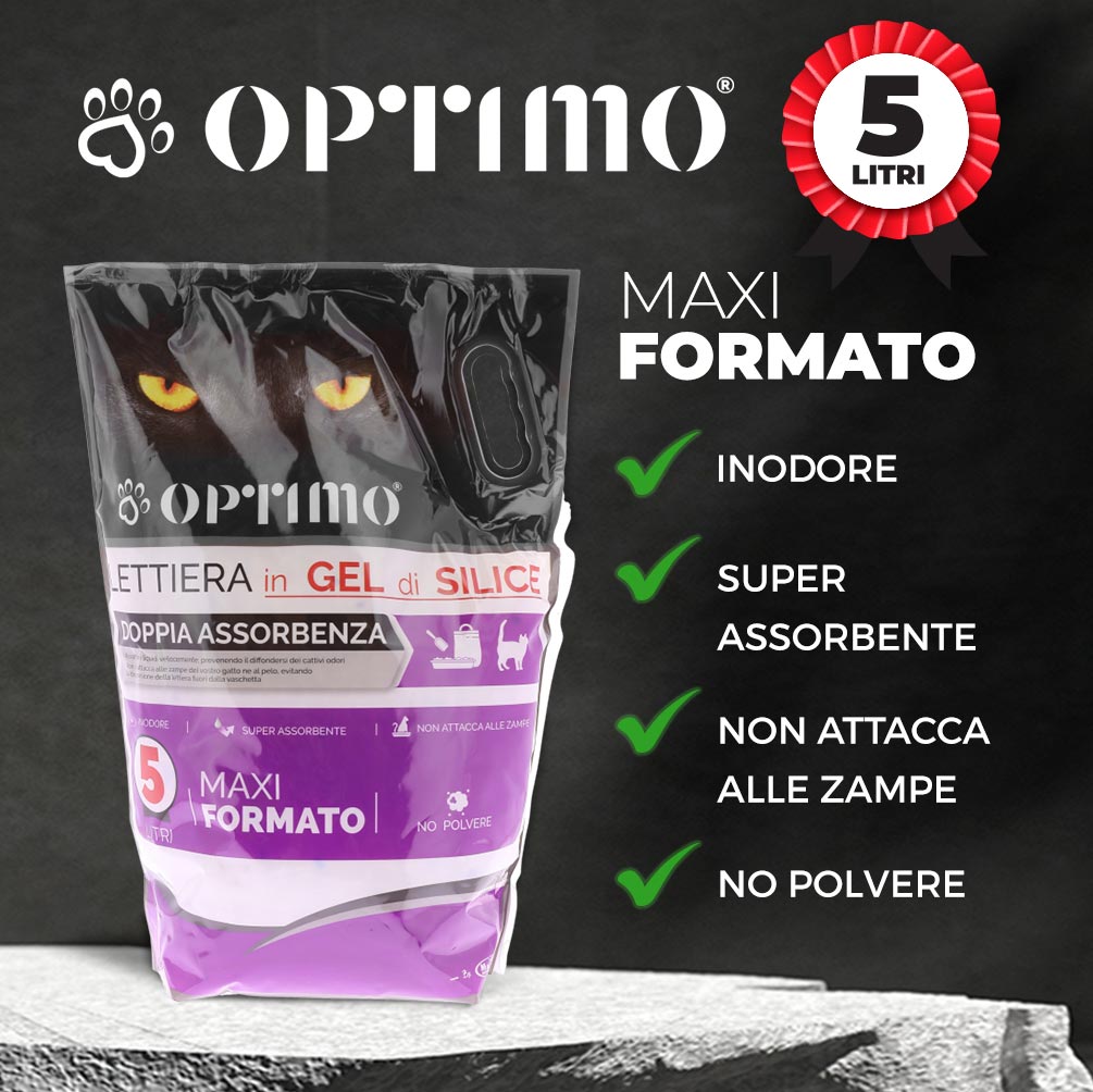 OPTIMO SET 6 LETTIERE PER ANIMALI IN GEL DI SILICE CON ASSORBENZA DI 5 LT