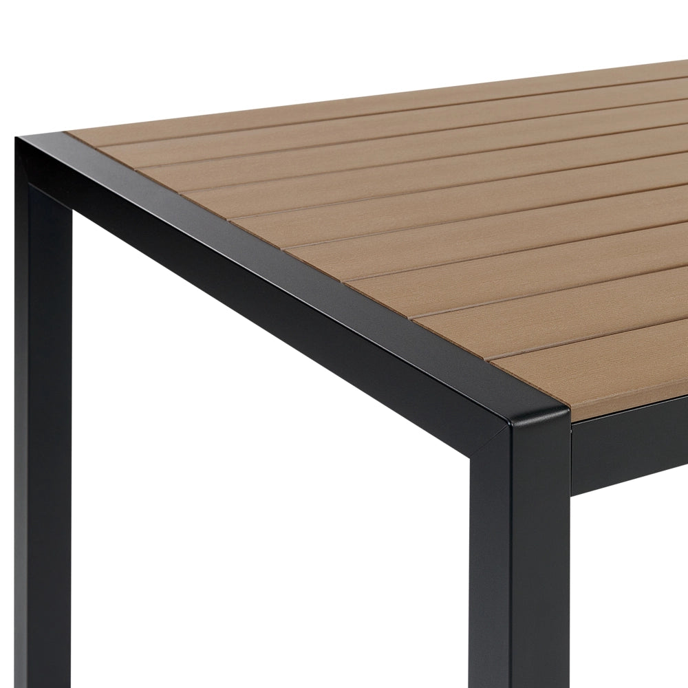 Set da Giardino 6 Sedie Tavolo Rettangolare Legno Chiaro e Nero in Alluminio Anodizzato