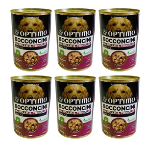 KIT SET 6 PZ OPTIMO BOCCONCINI PER CANE AL GUSTO POLLO E CONIGLIO DA 400 GR