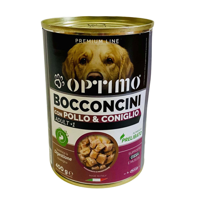 KIT SET 6 PZ OPTIMO BOCCONCINI PER CANE AL GUSTO POLLO E CONIGLIO DA 400 GR