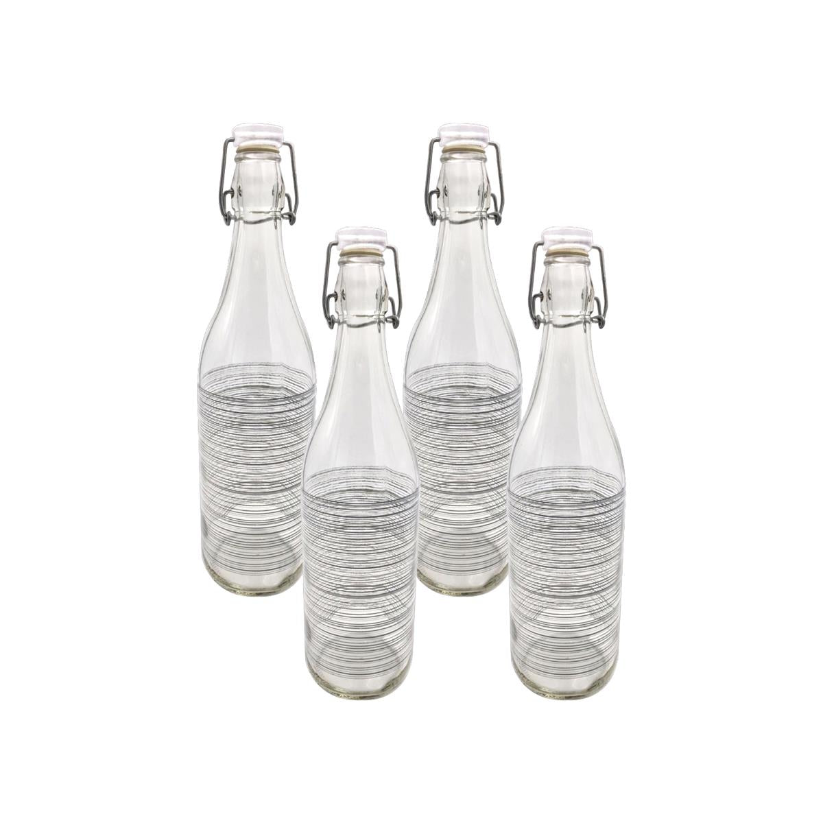 KIT SET 4 PZ BOTTIGLIA IN VETRO CIRCLE 1LT CON TAPPO A CHIUSURA