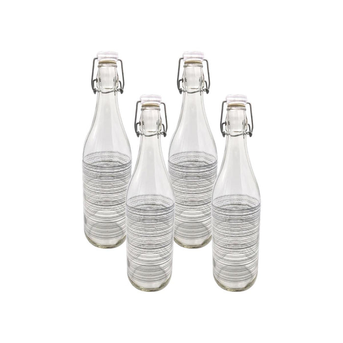 KIT SET 4 PZ BOTTIGLIA IN VETRO CIRCLE 1LT CON TAPPO A CHIUSURA