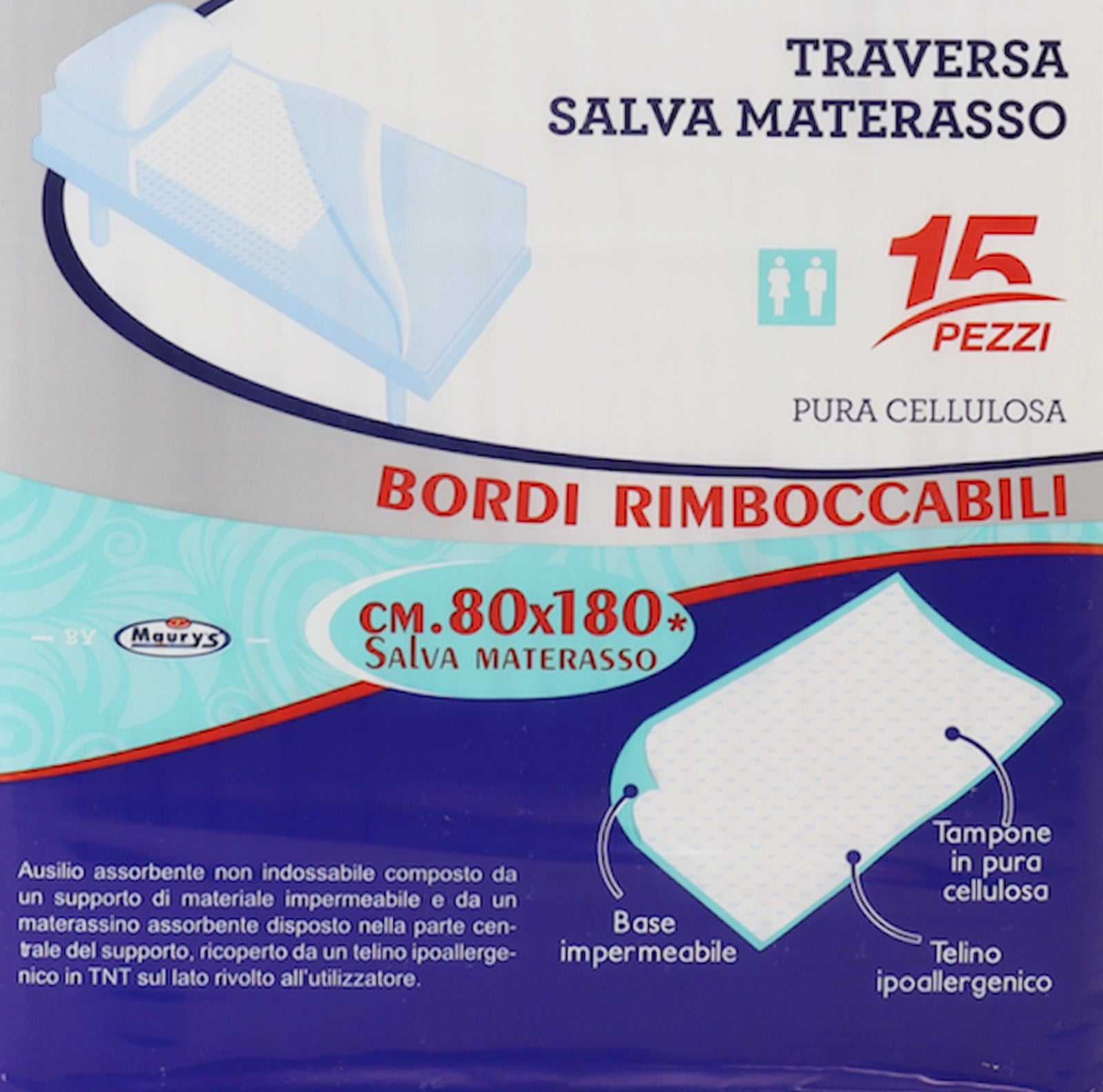 KIT SET 3 PZ MAURY'S TRAVERSA SALVA MATERASSO 80X180CM 15PZ
