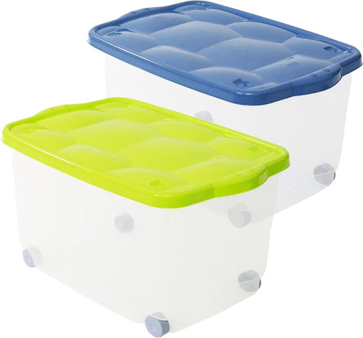 SET 3 PZ CONTENITORE MULTIUSO TRASPARENTE CON RUOTE - COLORI ASSORTITI 60X40X36