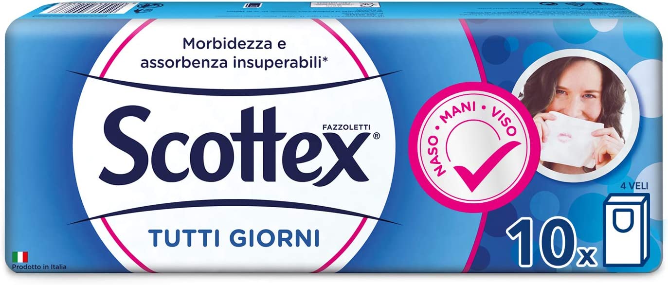 SET 6 PACCHI FAZZOLETTI SCOTTEX IN CONFEZIONE DA 10 PACCHETTI DA 4 VELI