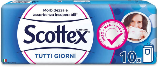 SET 6 PACCHI FAZZOLETTI SCOTTEX IN CONFEZIONE DA 10 PACCHETTI DA 4 VELI