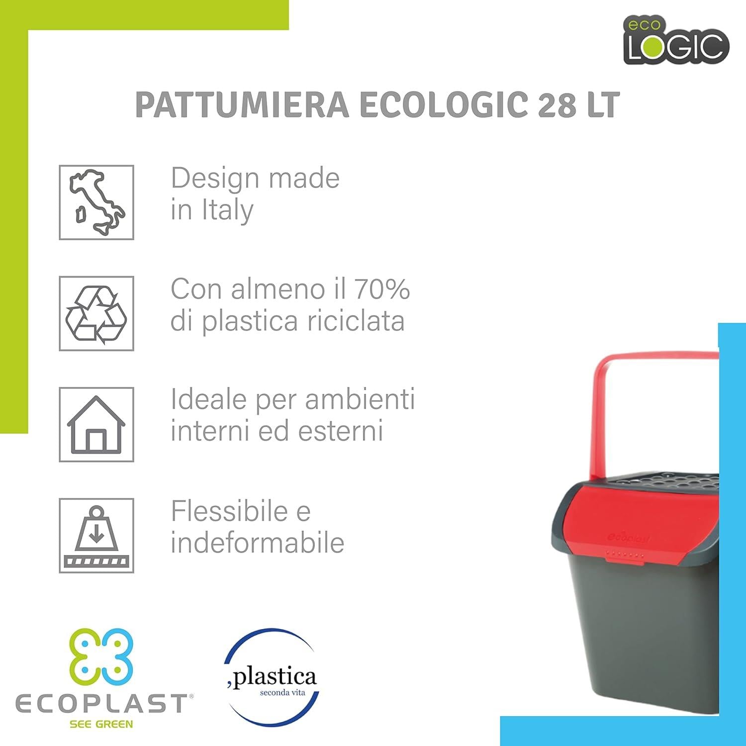 TRIS PATTUMIERA ECOLOGIC DA 28 LITRI COMPONIBILE CON MANICI