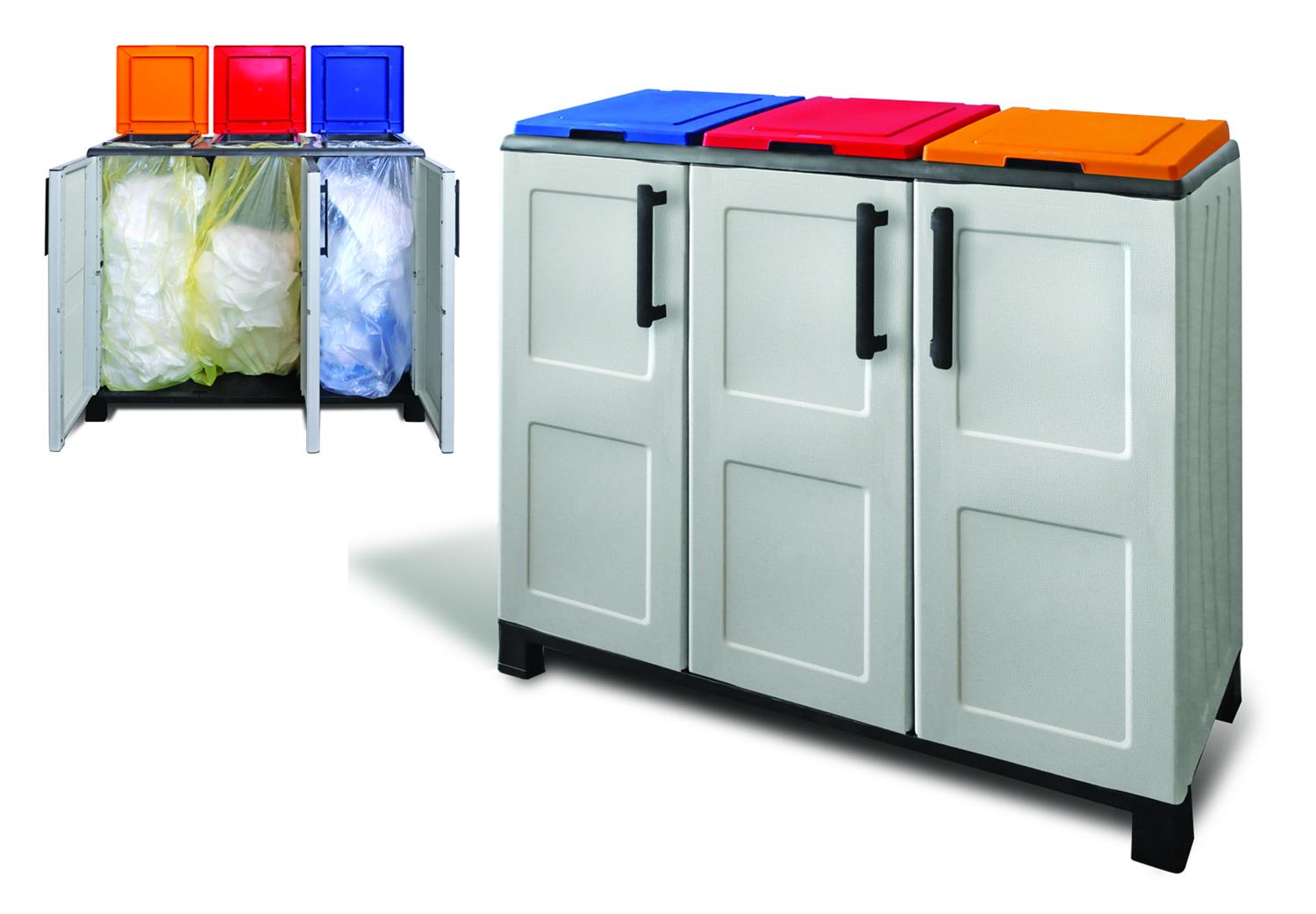 ARMADIO PATTUMIERA BASSO IN PLASTICA 3 SCOMPARTI DIMENSIONI 102X37XH 90 CM