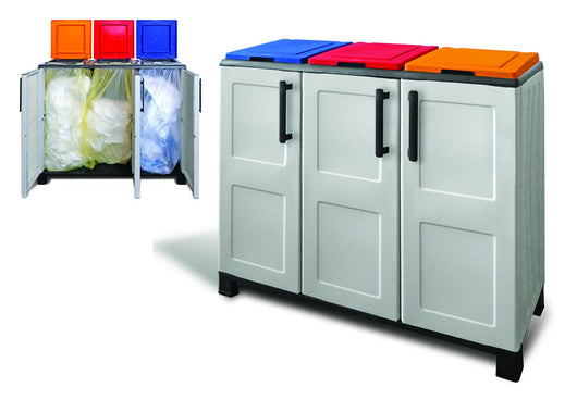 ARMADIO PATTUMIERA BASSO IN PLASTICA 3 SCOMPARTI DIMENSIONI 102X37XH 90 CM