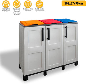 ARMADIO PATTUMIERA BASSO IN PLASTICA 3 SCOMPARTI DIMENSIONI 102X37XH 90 CM