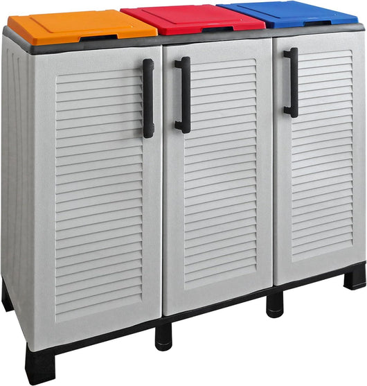 ARMADIO PATTUMIERA BASSO IN PLASTICA 3 SCOMPARTI DIMENSIONI 102X37XH 90 CM