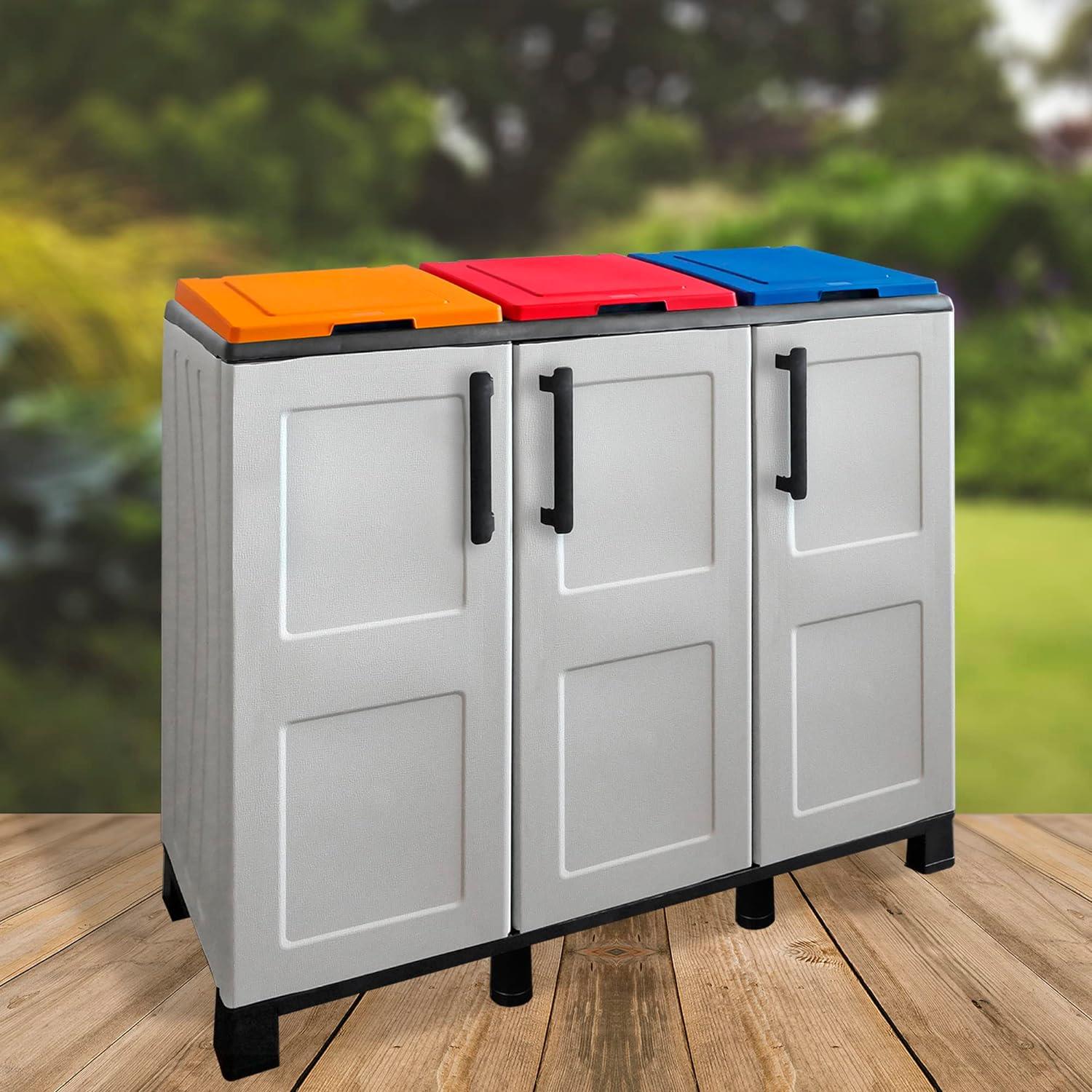 ARMADIO PATTUMIERA BASSO IN PLASTICA 3 SCOMPARTI DIMENSIONI 102X37XH 90 CM