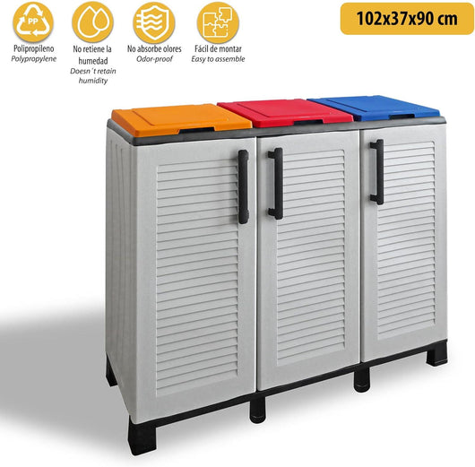 ARMADIO PATTUMIERA BASSO IN PLASTICA 3 SCOMPARTI DIMENSIONI 102X37XH 90 CM