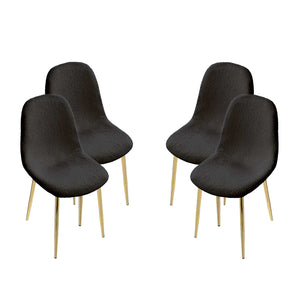 MAURY'S SET 4 SEDIE IMBOTTITE TEDDY IN TESSUTO NERO CON GAMBE ORO 44X48X88 CM