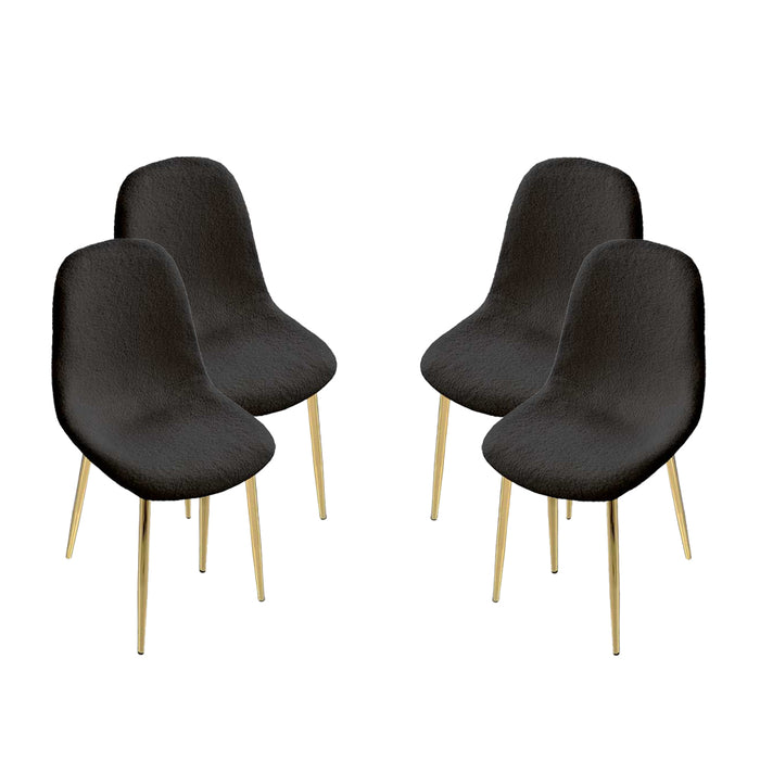 MAURY'S SET 4 SEDIE IMBOTTITE TEDDY IN TESSUTO NERO CON GAMBE ORO 44X48X88 CM