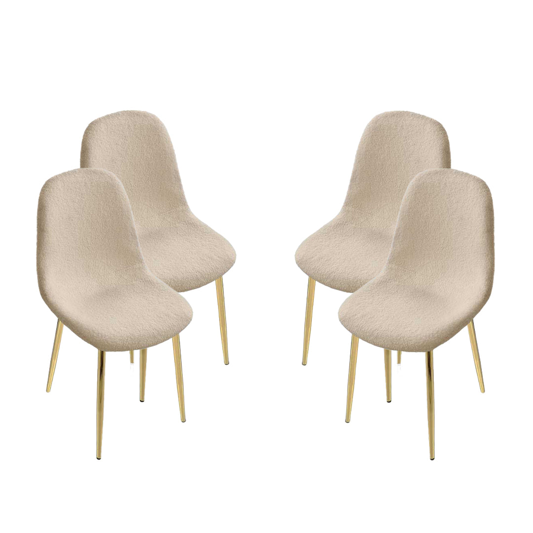 MAURY'S SET 4 SEDIE IMBOTTITE TEDDY IN TESSUTO BEIGE CON GAMBE ORO 44X48X88 CM