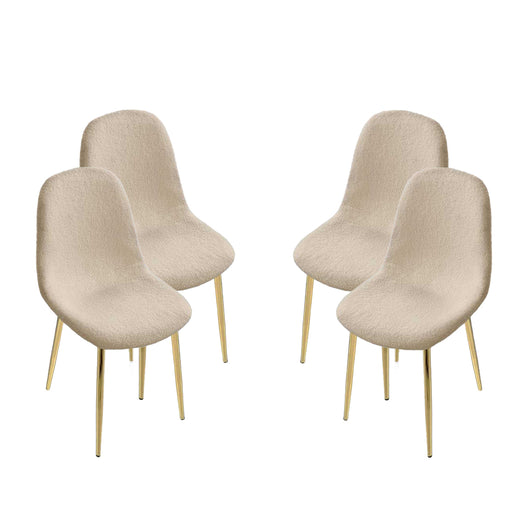 MAURY'S SET 4 SEDIE IMBOTTITE TEDDY IN TESSUTO BEIGE CON GAMBE ORO 44X48X88 CM