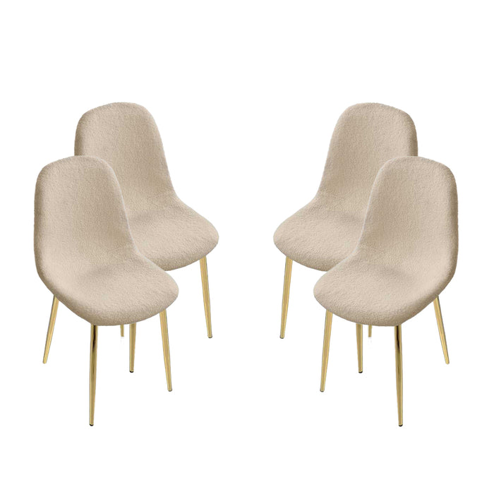 MAURY'S SET 4 SEDIE IMBOTTITE TEDDY IN TESSUTO BEIGE CON GAMBE ORO 44X48X88 CM