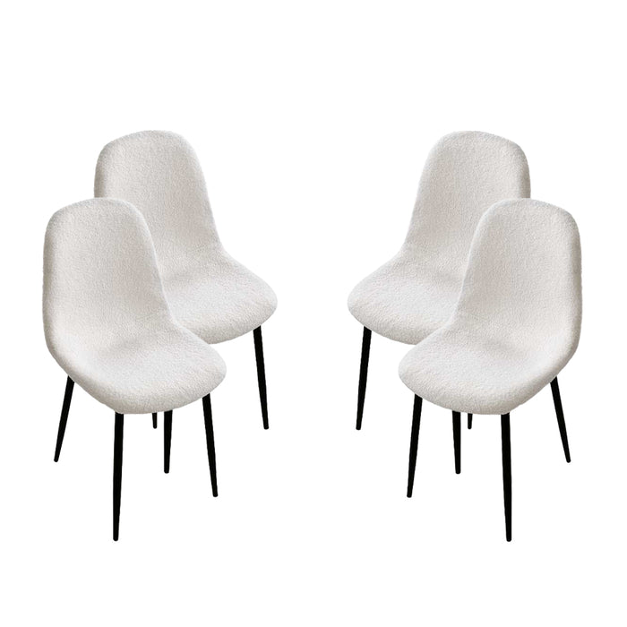 MAURY'S SET 4 SEDIE IMBOTTITE TEDDY TESSUTO BIANCO CON GAMBE NERE 44X48X88 CM