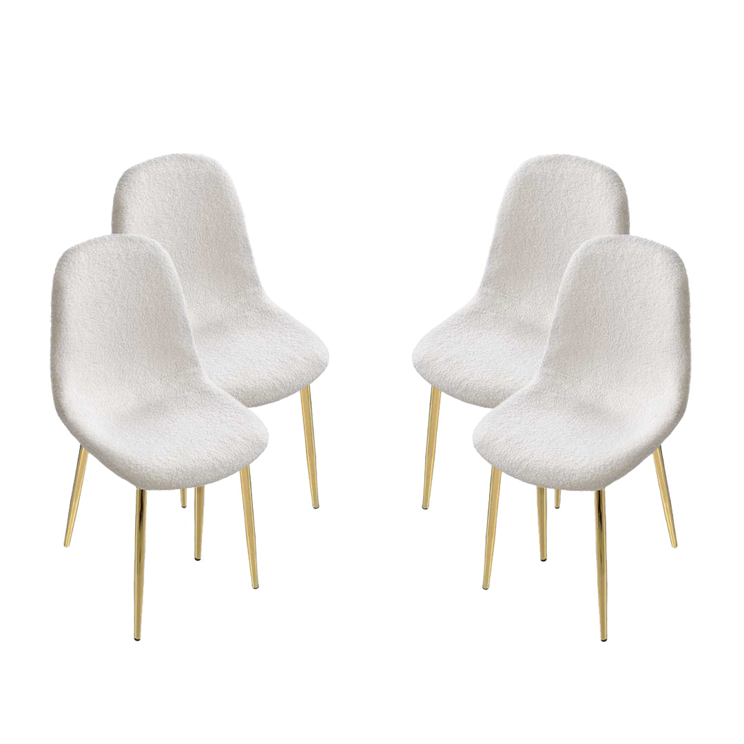 MAURY'S SET 4 SEDIE IMBOTTITE TEDDY IN TESSUTO BIANCO CON GAMBE ORO 44X48X88 CM