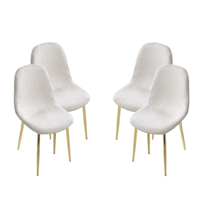 MAURY'S SET 4 SEDIE IMBOTTITE TEDDY IN TESSUTO BIANCO CON GAMBE ORO 44X48X88 CM