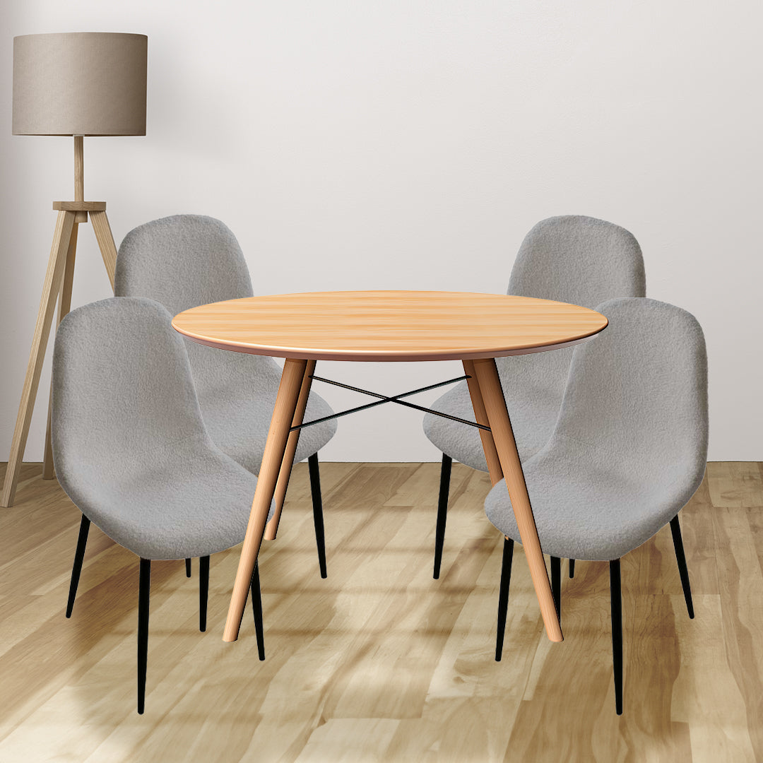 MAURY'S SET 4 SEDIE IMBOTTITE TEDDY TESSUTO GRIGIO CON GAMBE NERE 44X48X88 CM