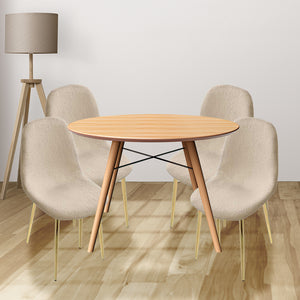 MAURY'S SET 4 SEDIE IMBOTTITE TEDDY IN TESSUTO BEIGE CON GAMBE ORO 44X48X88 CM