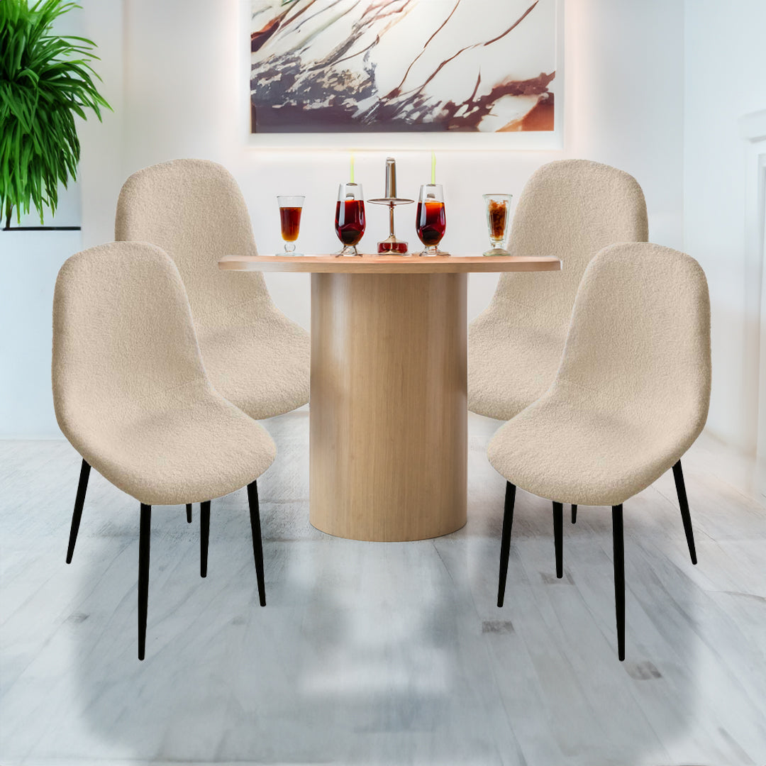 MAURY'S SET 4 SEDIE IMBOTTITE TEDDY IN TESSUTO BEIGE CON GAMBE NERE 44X48X88 CM