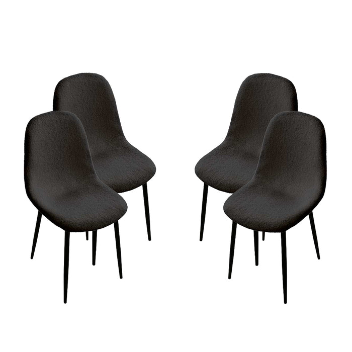 MAURY'S SET 4 SEDIE IMBOTTITE TEDDY IN TESSUTO NERO CON GAMBE NERE 44X48X88 CM