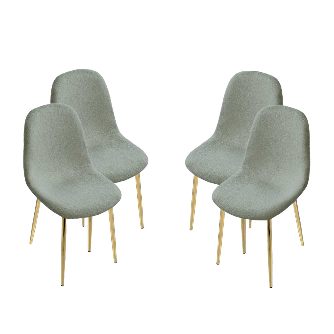 MAURY'S SET 4 SEDIE IMBOTTITE TEDDY VERDE CHIARO CON GAMBE ORO 44X48X88 CM