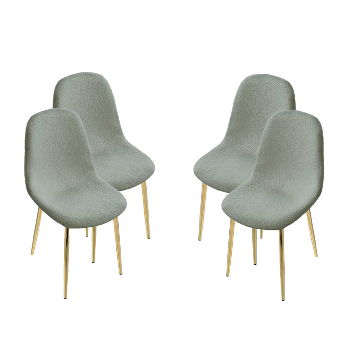 MAURY'S SET 4 SEDIE IMBOTTITE TEDDY VERDE CHIARO CON GAMBE ORO 44X48X88 CM