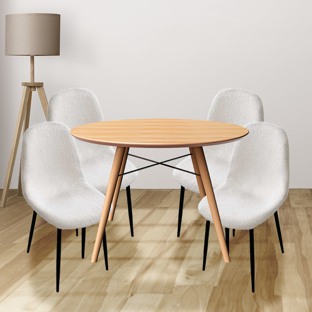 MAURY'S SET 4 SEDIE IMBOTTITE TEDDY TESSUTO BIANCO CON GAMBE NERE 44X48X88 CM