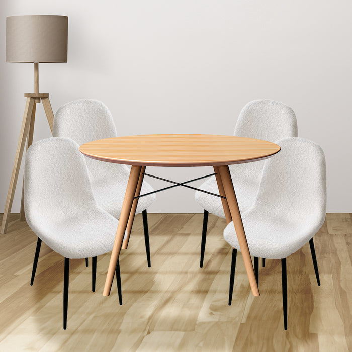 MAURY'S SET 4 SEDIE IMBOTTITE TEDDY TESSUTO BIANCO CON GAMBE NERE 44X48X88 CM