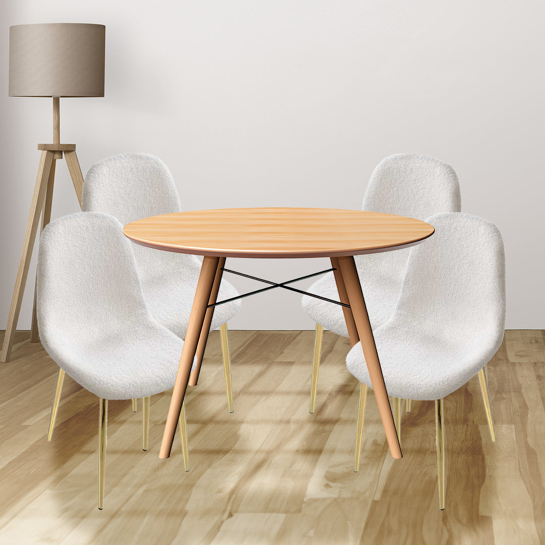 MAURY'S SET 4 SEDIE IMBOTTITE TEDDY IN TESSUTO BIANCO CON GAMBE ORO 44X48X88 CM