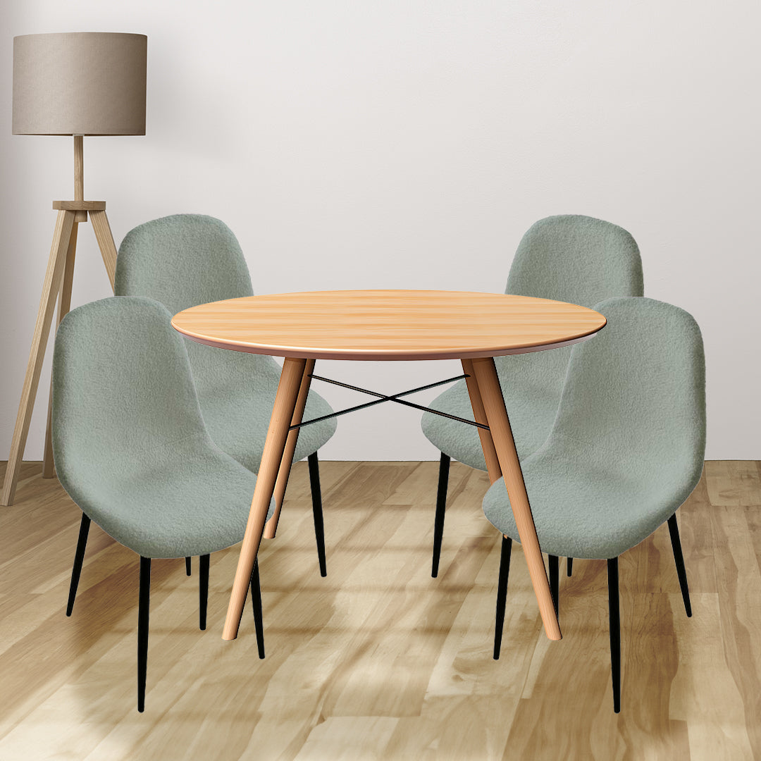 MAURY'S SET 4 SEDIE IMBOTTITE TEDDY VERDE CHIARO CON GAMBE NERE 44X48X88 CM