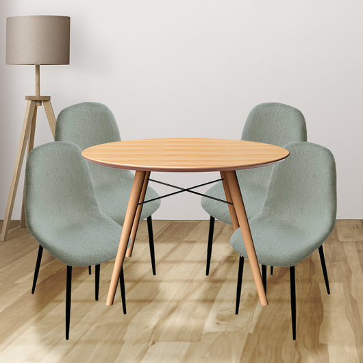 MAURY'S SET 4 SEDIE IMBOTTITE TEDDY VERDE CHIARO CON GAMBE NERE 44X48X88 CM