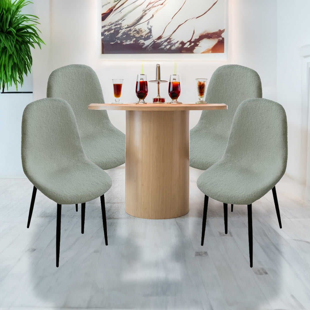 MAURY'S SET 4 SEDIE IMBOTTITE TEDDY VERDE CHIARO CON GAMBE NERE 44X48X88 CM