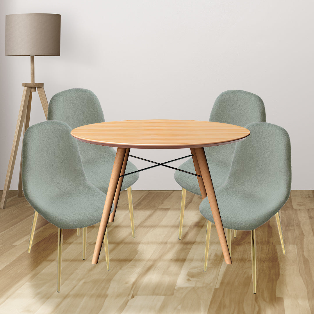 MAURY'S SET 4 SEDIE IMBOTTITE TEDDY VERDE CHIARO CON GAMBE ORO 44X48X88 CM