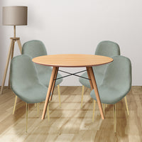 MAURY'S SET 4 SEDIE IMBOTTITE TEDDY VERDE CHIARO CON GAMBE ORO 44X48X88 CM