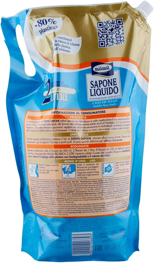 MILMIL SET 4 PZ SAPONE LIQUIDO RICARICA MAXIRISPARMIO 2 LT NO PARABENI DELICATO