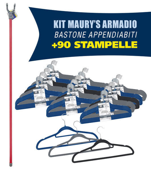MAURY'S SET ASTA APPENDIABITI 100 CM + SET DI 90 GRUCCE VELVET ANTISCIVOLO IN COLORE ASSORTITO