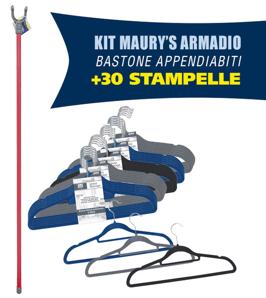 MAURY'S SET ASTA APPENDIABITI 100 CM + SET DI 30 GRUCCE VELVET ANTISCIVOLO IN COLORE ASSORTITO