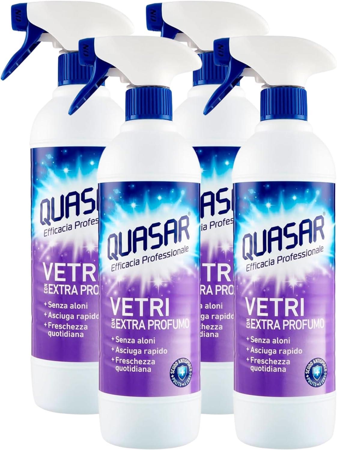QUASAR SPRAY VETRI SET 4 PZ X 580 ML CON EXTRA PROFUMO NON LASCIA ALONI USO QUOTIDIANO